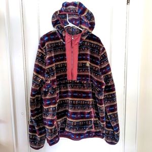 LL Bean Fleece pullover southwest print motif with hood xl tall